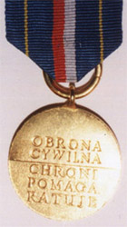Золотая медаль "За заслуги в Гражданской Обороне ПНР" (реверс)