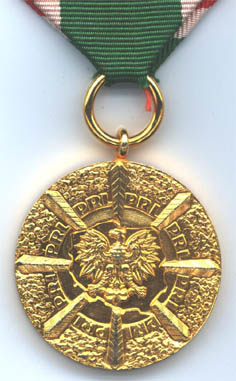 Золотая медаль "За заслуги в охране границ ПНР" (аверс)